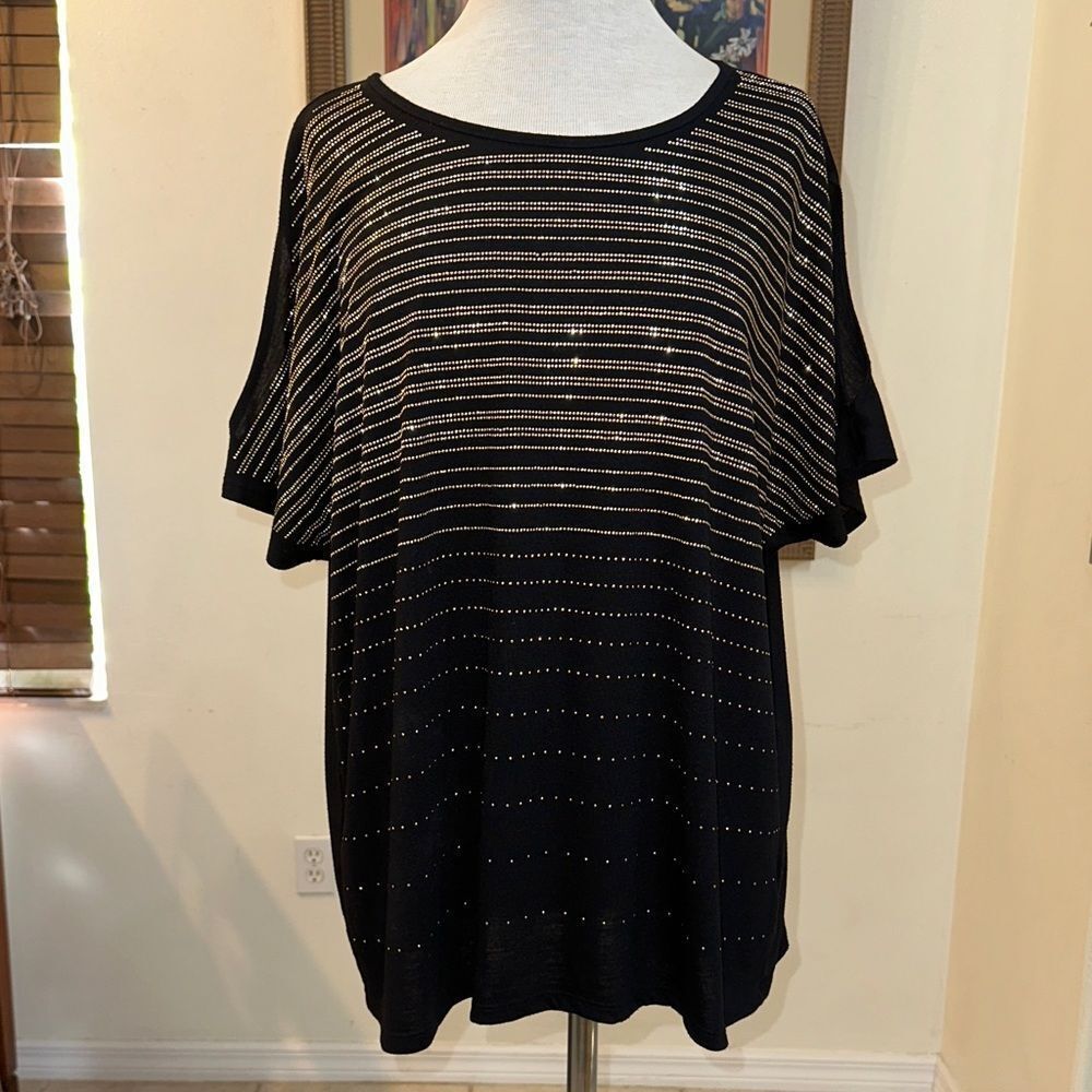 Westport 1962 Black Knit Top w/ Gold Beaded Stripes Size 2X
